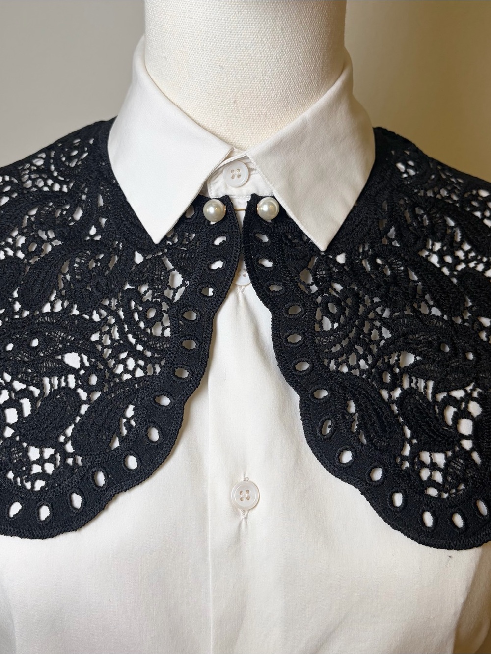 New Black Lace Detachable Collar with Pearls